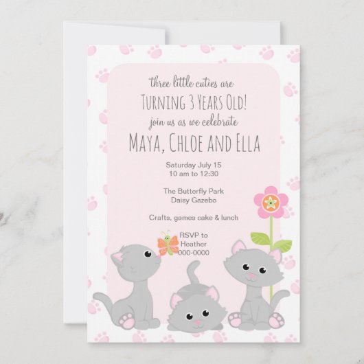 Drie Little Kittens-uitnodiging Kaart (Voorkant)