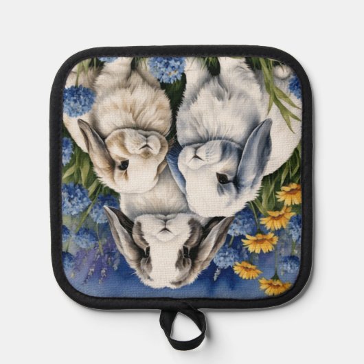 Drie Little Lop Bunny Rabbits Oven Mitt & Pot Hol Pannenlap (Voorkant)