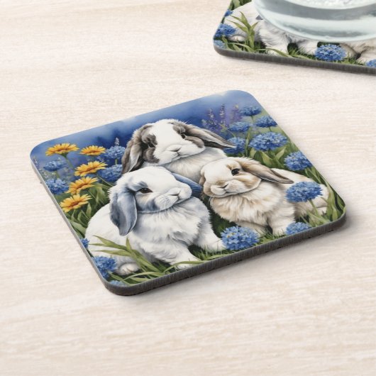 Drie Little Lop Bunny Rabbits set van 6 Bier Onderzetter (Linkerzijde)