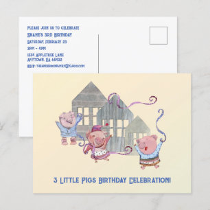 Drie Little Pigs Birthday Celebration Invitation Uitnodiging Briefkaart