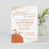 Drie Little Pumpkins Herfst Baby shower Invitation Kaart (Staand voorkant)