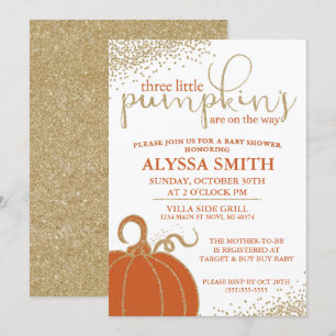 Drie Little Pumpkins Herfst Baby shower Invitation Kaart