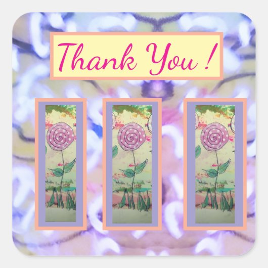 Drie Lollipop bloemen "Bedankt" Vierkante Sticker (Voorkant)