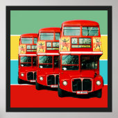 Drie Londense bussen met gekleurde Stripes achterg Poster (Voorkant)