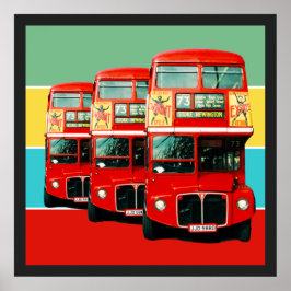 Drie Londense bussen met gekleurde Stripes achterg Poster