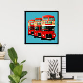 Drie Londense bussen op Turquoise Background Poster (Thuiskantoor)