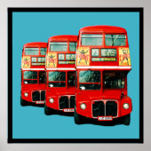 Drie Londense bussen op Turquoise Background Poster (Voorkant)