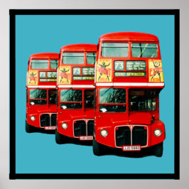 Drie Londense bussen op Turquoise Background Poster