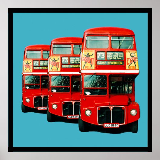 Drie Londense bussen op Turquoise Background Poster (Voorkant)