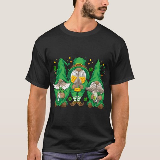 Drie Lucky Gnome Shamrock Beer Drink Saint Pat T-shirt (Voorkant)
