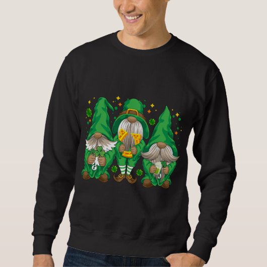 Drie Lucky Gnome Shamrock Beer Drink Saint Pat Trui (Voorkant)