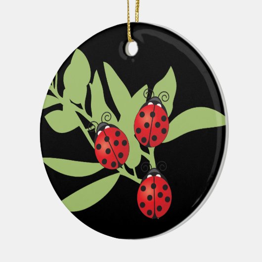 Drie Lucky Ladybugs Keramisch Ornament (Links)