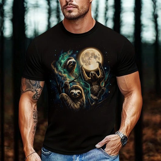 Drie luiaards die reageren op de maan t-shirt