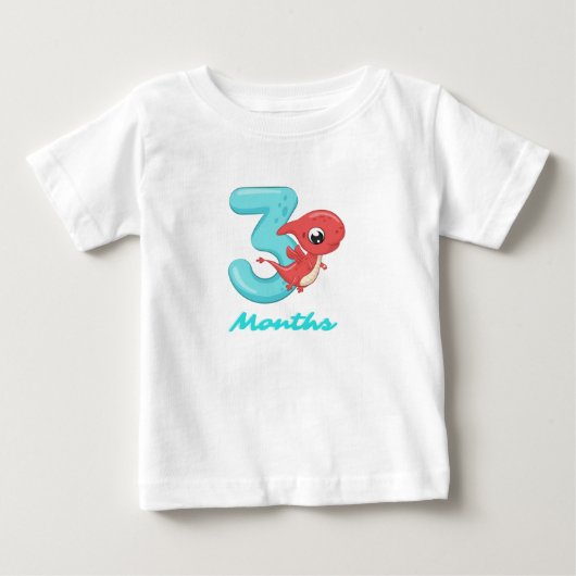Drie maanden cute dinosaur Baby T-shirt (Voorkant)