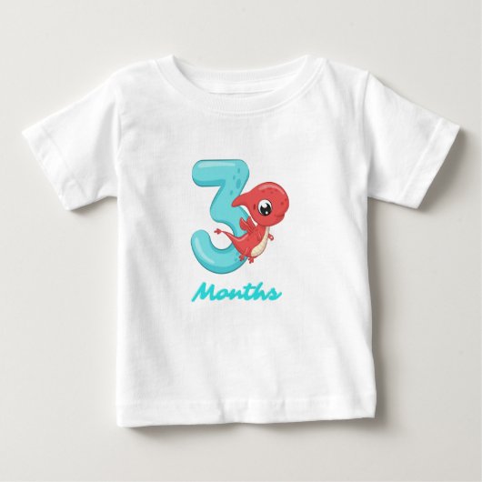 Drie maanden leuke dinosaurus baby T-shirt (Voorkant)