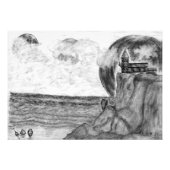 Drie maanden per dag bij de strand, potloodtekenin foto afdruk (Voorkant)