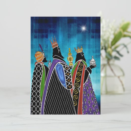 Drie Magi Bearing Gifts onder Starry Sky Kaart (Staand voorkant)