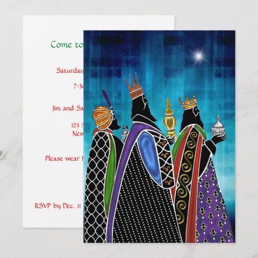 Drie Magi Bearing Gifts onder Starry Sky Kaart (Voorkant / Achterkant)