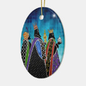 Drie Magi Bearing Gifts onder Starry Sky Keramisch Ornament (Links)