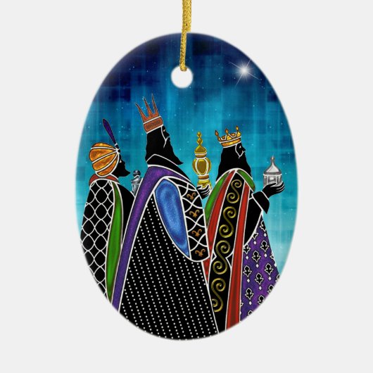 Drie Magi Bearing Gifts onder Starry Sky Keramisch Ornament (Voorkant)
