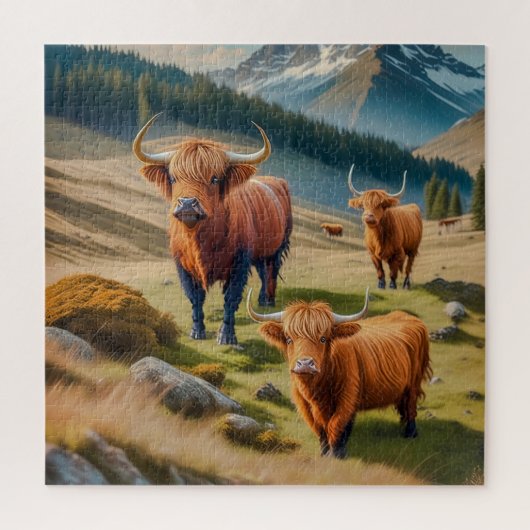 Drie majestueuze Highland runderen Legpuzzel (Verticaal)