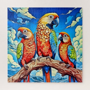 Drie majestueuze papegaaien legpuzzel