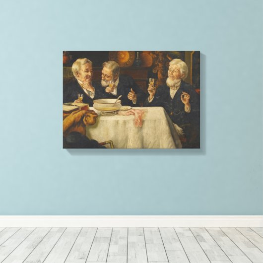 Drie mannen die dineren canvas afdruk (Insitu (Houten vloer))