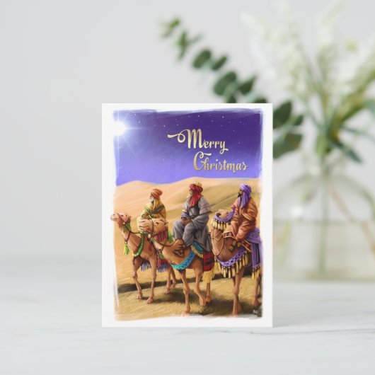 Drie Mannen die Kerstmis schilderen Briefkaarten (Staand voorkant)