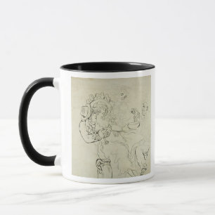 Drie mannen en een drink vrouw (pen en inkt en w/c mok