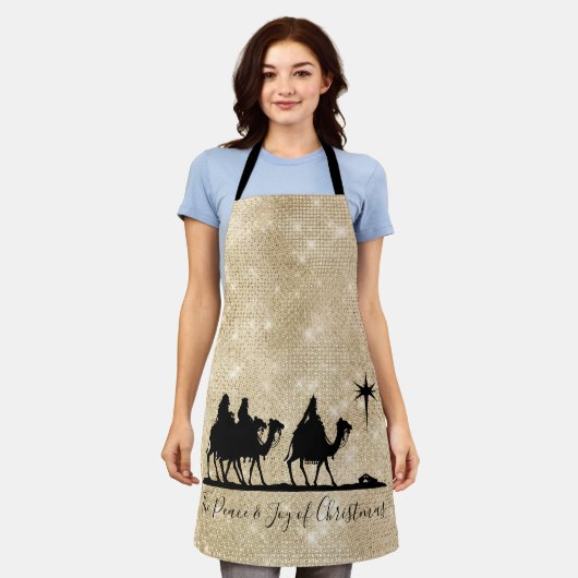 Drie Mannen Silhouette Black/Gold ID424 Schort (Gedragen)