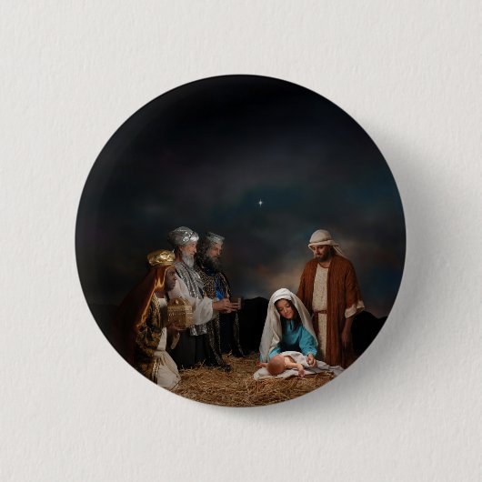 Drie Mannen van Wise bij de Nativiteit Ronde Button 5,7 Cm (Voorkant)