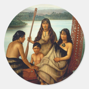 'Drie Maori Meisjes en een Jongen' - Lindauer Stic Ronde Sticker