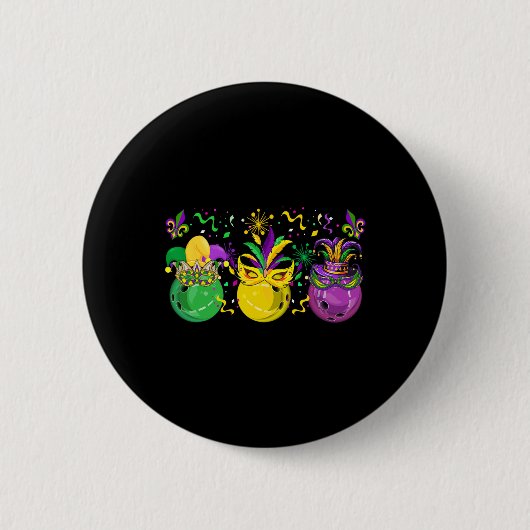 Drie Mardi Gras Bowling gemaskerde Jester Petten P Ronde Button 5,7 Cm (Voorkant)