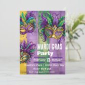 Drie Mardi Gras maskers in Paarse goudgroen Kaart (Staand voorkant)