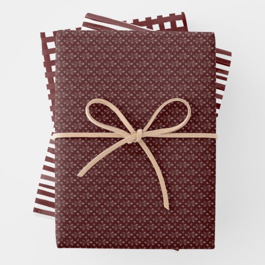 Drie Maroon & Wit Designer Wrapping Sheets Set Inpakpapier Vel (In situ)