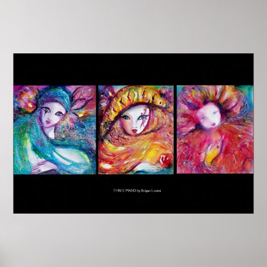 DRIE MASKERS /Venetiaanse Carnavalsgezichten Poster (Voorkant)