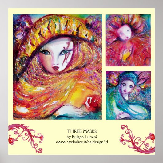 DRIE MASKS/Venetiaanse carnavalzijde Poster (Voorkant)