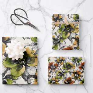 Drie Maten Abstracte Alcohol Was Pen Inkt Bloemen Inpakpapier Vel