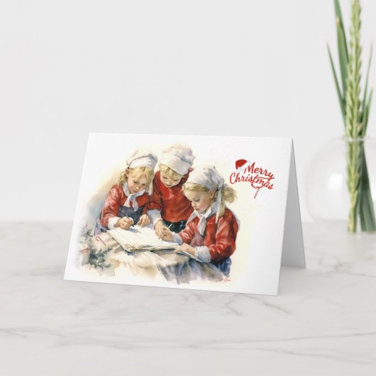 Drie meisjes brief aan de Kerstman met Kerstmis Kaart (Voorkant)