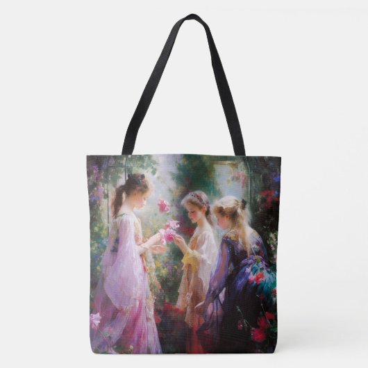 Drie meisjes die in een tuin spelen tote bag (Voorkant)