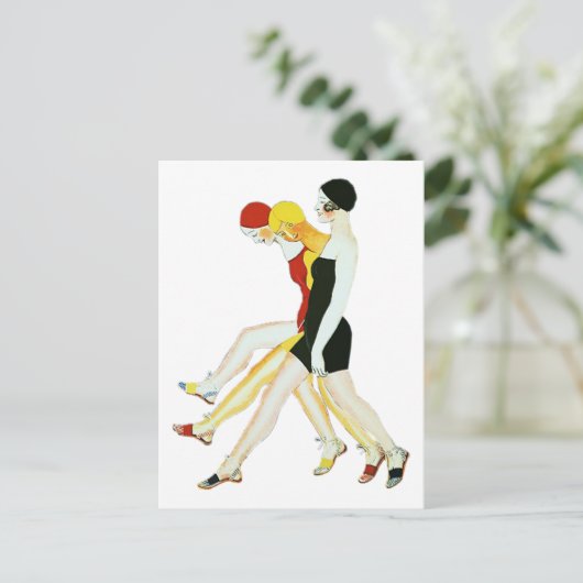 Drie meisjes lopen - Illustratie uit 1920 Briefkaart (Staand voorkant)