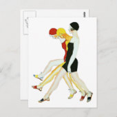 Drie meisjes lopen - Illustratie uit 1920 Briefkaart (Voorkant / Achterkant)