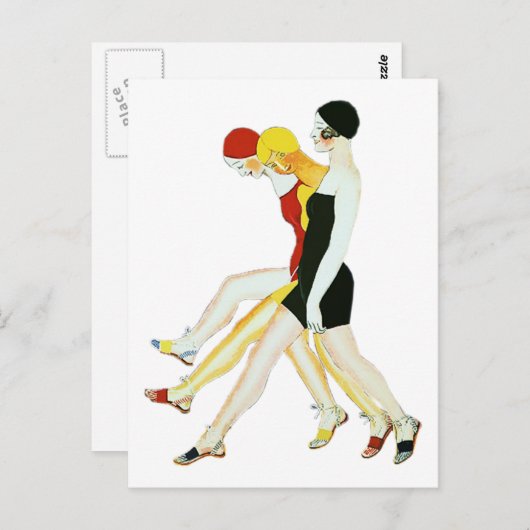 Drie meisjes lopen - Illustratie uit 1920 Briefkaart (Voorkant / Achterkant)