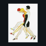 Drie meisjes lopen - Illustratie uit 1920 Briefkaart<br><div class="desc">Een 1920-stijl illustratie van drie vrouwen die samen lopen.</div>