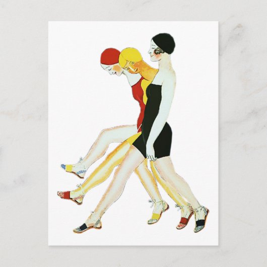 Drie meisjes lopen - Illustratie uit 1920 Briefkaart (Voorkant)