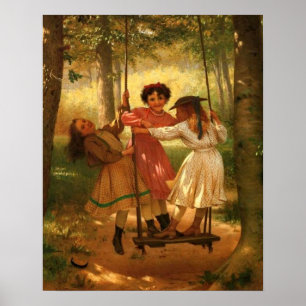 Drie Meisjes op een Swing Poster