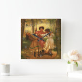 Drie Meisjes op een Swing Vierkante Klok (Huis)