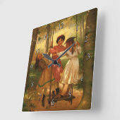 Drie Meisjes op een Swing Vierkante Klok (Hoek)