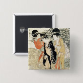 Drie meisjes padelen in een rivier, van de 'Mode' Vierkante Button 5,1 Cm (Voorkant /achterkant)