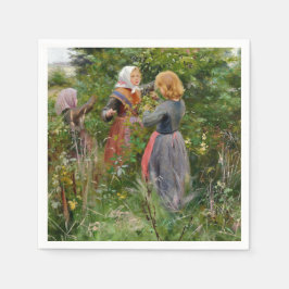 Drie Meisjes Pickende bramen (door Brendekilde) Servet